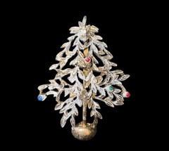 Brooch Pin Christmas Tree Lot 2” Vintage Silver & Gold Tone Holiday Jewelry
