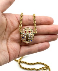 Vintage Big Gold Plate Crystal Rhinestone Ball Slide Rope Chain Necklace 24″