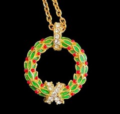 Vintage MET Russian Imperial Wreath Pendant 24k Gold Plated w/Enamel & Crystals