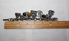 Vintage Signed CORO Silver Tone Wax Fob Seals Faux Coins Beads 7″ Charm Bracelet
