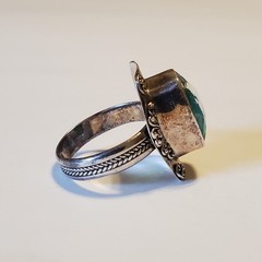 Vtg Sterling Silver & Caribbean Blue Green Quartz Ring Ornate Artisan Boho Sz 9