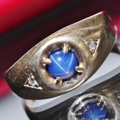 10k yellow gold sz 9.25 ring 0.70ct lab-created blue star sapphire diamond 3.35g