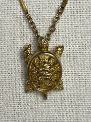 Vintage Sea Turtle Pendant Necklace Gold Tone Bar Link Chain Beach Ocean