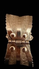 Vintage Goldstone Clamper Bracelet Gold Tone Hinged Cuff Gold Stone Maple Leaf