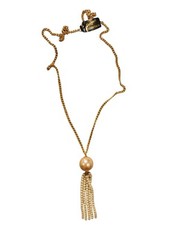 Vintage Goldtone Necklace with Large Faux Pearl And Faux Pearl Tassle 30″