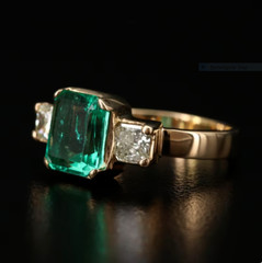 3.00Ct Lab-Created Emerald Engagement Three Stone 14K Yellow Gold Finish Ring