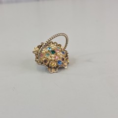 Vintage Flower Basket Pendant Multicolor Rhinestones Faux Pearls Rope Handle
