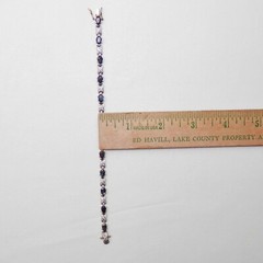 Vintage 925 Sterling Silver Gold Vermeil Dark Blue Stone Tennis Bracelet 6.75in