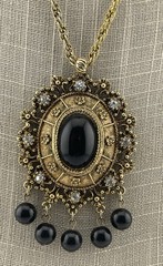 Celebrity Gems Pendant Necklace Victorian Etruscan Revival Ornate Gold Tone
