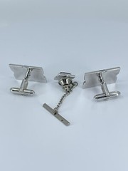 Swank Cufflink and Tie Tack set Jadeite rectangle silver tone 3/4″