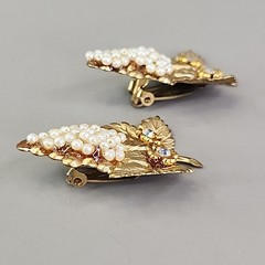 Vintage Artisan Pendant Clip Earrings Set Seed Pearl Grapes AB Repurposed