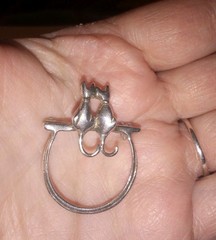 Vintage Sterling Silver Cat Brooch Eyeglass & Charm Holder, Marked 925MEOW