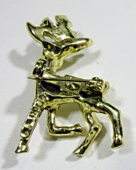 VTG GERRY’S CHRISTMAS reindeer deer holly leaf enamel brooch green red gold tone