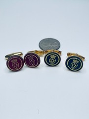 Vintage Heraldic Crest Cufflinks Lot 2 Crown Leather Mid Century
