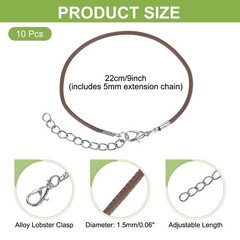 10 PCS Light Brown Bracelet Cord, 9″ 1.5mm Cord with Clasp for Bracelet