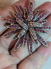 Brooch Red Pink Rhinestones Starburst Pattern