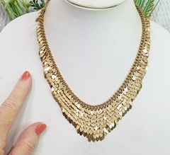 Vintage Gold Tone Chain Maille Mesh & Mini Paillettes Bib Choker Collar Necklace