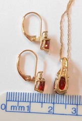 2.50ctw Garnet & Diamond 10K Yellow Gold Matching Earrings Pendant Necklace