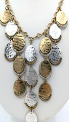 Vintage Necklace Mixed Metal Hammered Disc Double Strand Statement
