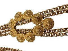 Trifari Lariate Necklace Pendant Gold Trifarium Textured Disc Grapes 4 Dangles 8