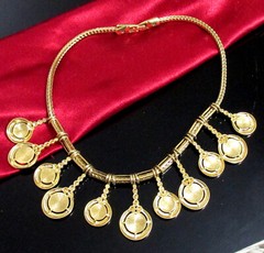 VTG Runway Rare Etruscan MONET Bib Necklace Dangle Sliding Charm White Enamel GP