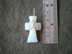 Opalite Milky White Vintage Goldtone Wire Wrapped Cross Pendant 2.4g