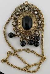 Celebrity Gems Pendant Necklace Victorian Etruscan Revival Ornate Gold Tone