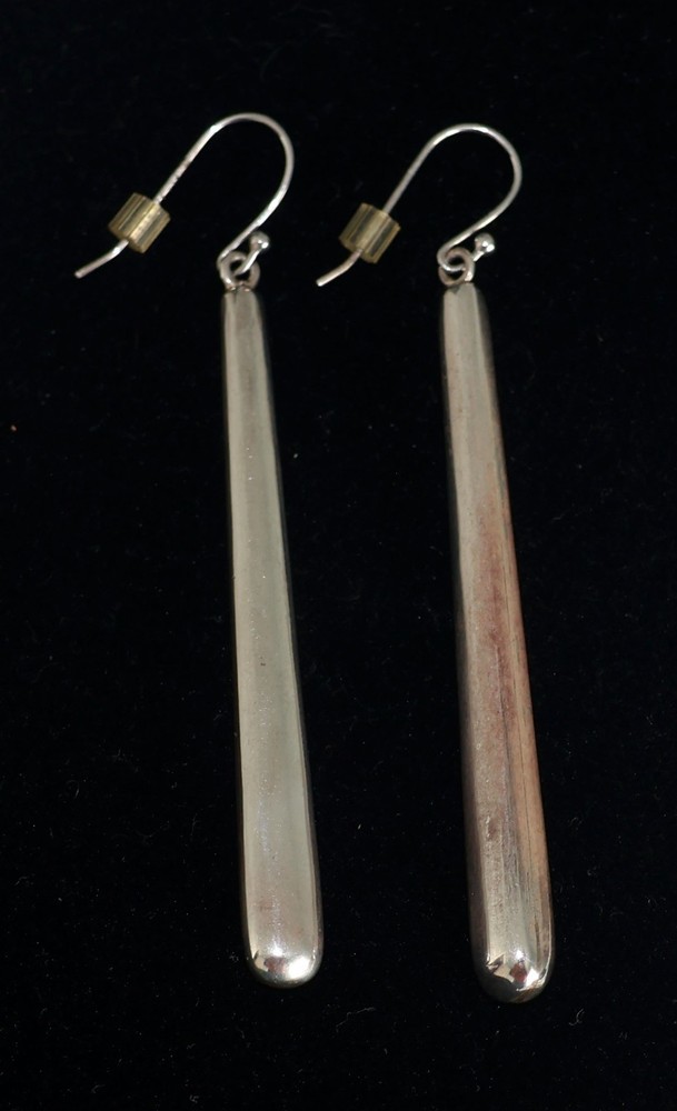 Vintage ATI 925 Mexico Sterling Silver Modernist Long Bar Drop Dangle Earrings