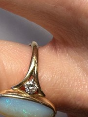Australian Opal Ring (A), 2 Small Diamonds Each Side. 10K Gold, Antique, Sz.6.25