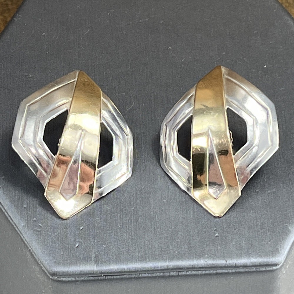 VINTAGE DeMARCAY STERLING SILVER 14K gold PIERCED POST MODERNIST EARRINGS