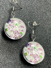 Vintage 1.5” Pink Rose Resin Beaded Dangle Earrings