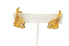 Vintage Clip On Earrings Gold Tone Rhinestone V5