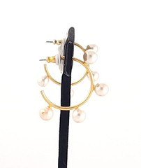 Vtg Gold Tone Multi Pearl Curved Hoop Statement Dangle Drop Stud Post Earrings