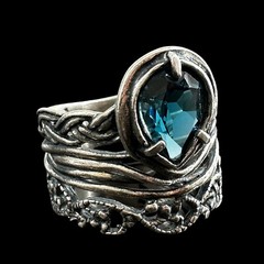 OR PAZ 925 Sterling Silver Vintage Israel London Blue Topaz Gem Ring Size 8