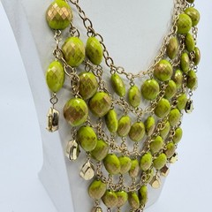 Necklace Vintage Gold Tone Lime Green Bead Bib Statement Bold Chunky Retro Y2K