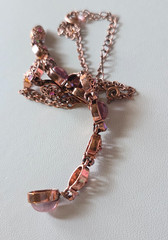 Vintage Avon Signed Cabochon Lariat Necklace Pink Crystal Rose Gold 80’s