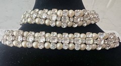 GORGEOUS SPARKLING VTG WEISS RHINESTONE & FAUX PEARL NECKLACE AND BRACELET SET
