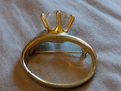 Vintage AJC Rhinestone Lucite Gold Tone Ring Brooch.