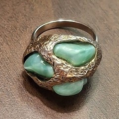 Vintage Brutalist Cocktail Ring 60s-70s Huge Faux Jade Poured Art Glass Adjusts
