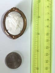 Vintage (Antique?) White Porcelain? Cameo Portrait Brooch in Brass? Frame
