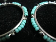 VTG SILVER colored & fake turquoise bead dangle EARRINGS