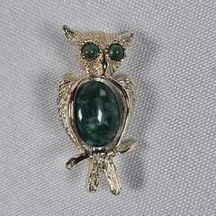 3 Vintage OWL Pin Brooch Lot: Gold Tone Green Belly, Rhinestones, Liz Claiborne