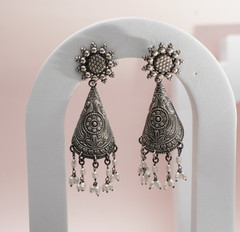 Oxidized Sterling Silver Earrings 12″ 925 Handcrafted Women’s Modern Jewellery E