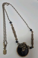 Vtg PIDIDDLY LINKS necklace Art Nouveau Victorian woman style pendant Signed