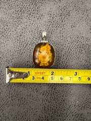 Vintage Baltic Amber Pendant Sterling Silver 925 Round Shape Flower