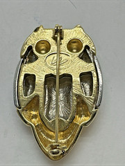 VTG Liz Claiborne Silver and Gold Tone Owl Brooch with Crystal Rhinestone Eyes