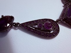 Vintage Purple Acrylic Victorian Style Necklace Gothic Retro Witchy Gunmetal