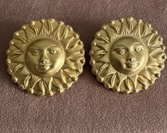 Vintage Gold Tone 1990’s Celestial Sun Face Pierced Earrings