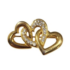 Vintage 80s Rhinestone Triple Heart Intertwined Brooch
