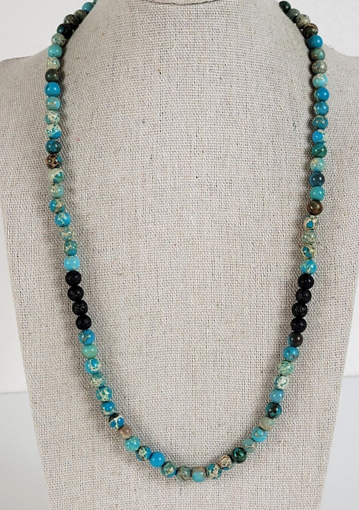 Vintage Multicolor Gemstone Beaded Stretch Necklace 21 In Bohemian Surfer